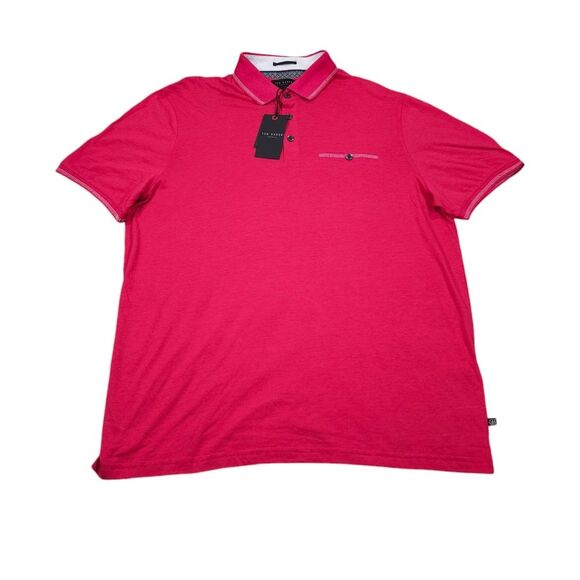 Ted Baker Tortila Slim Fit Tipped Pocket Cotton Modal Polo Deep Pink Large 4 - Picture 1 of 11